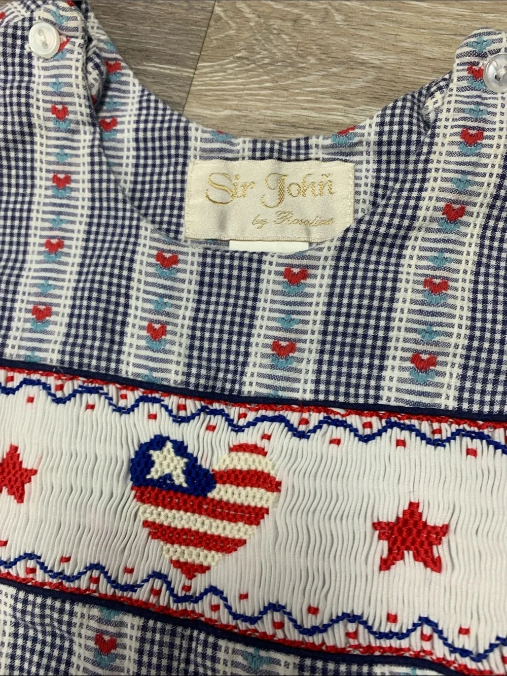 Boys Smocked Patriotic Stripe Romper - Blue & Red